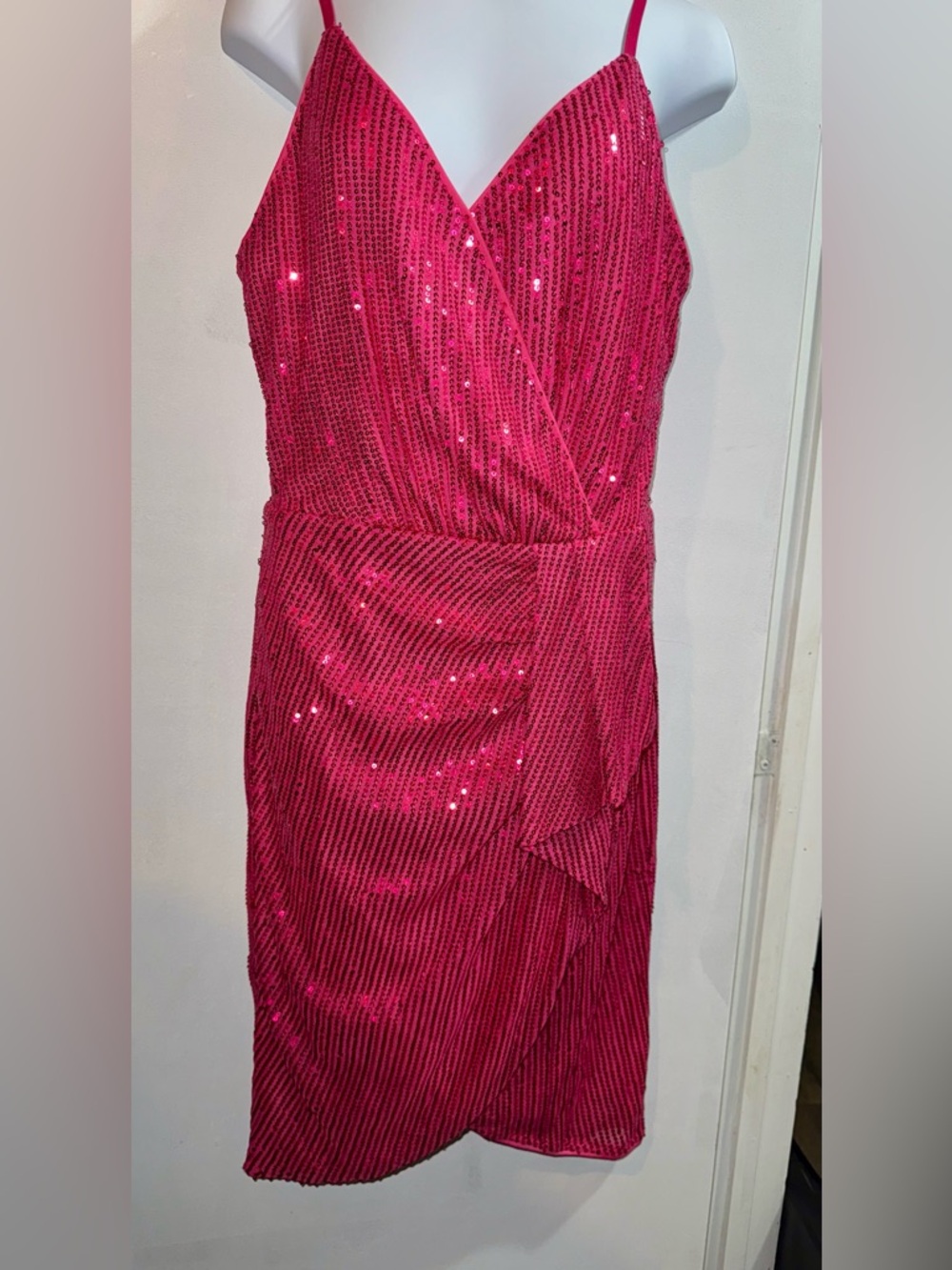 Grace Karin Fuchsia One-Shoulder Sequin Wrap Dress